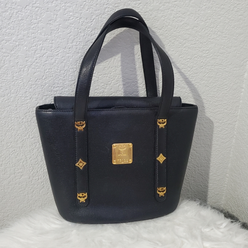 MCM Black Leather with Gold Hardware and Decoration Mini Handbag- EUC - COA